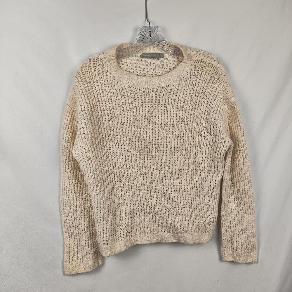 Vince Sweater Womens Medium White Open Knit Raglan Long Sleeve Pullover Cozy